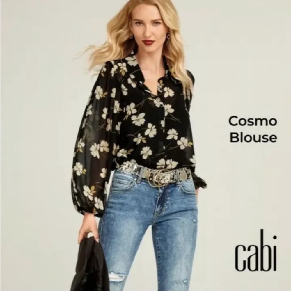 cabi NWOT Cosmo Blouse, Ivory Flower, SMALL, Fall 21